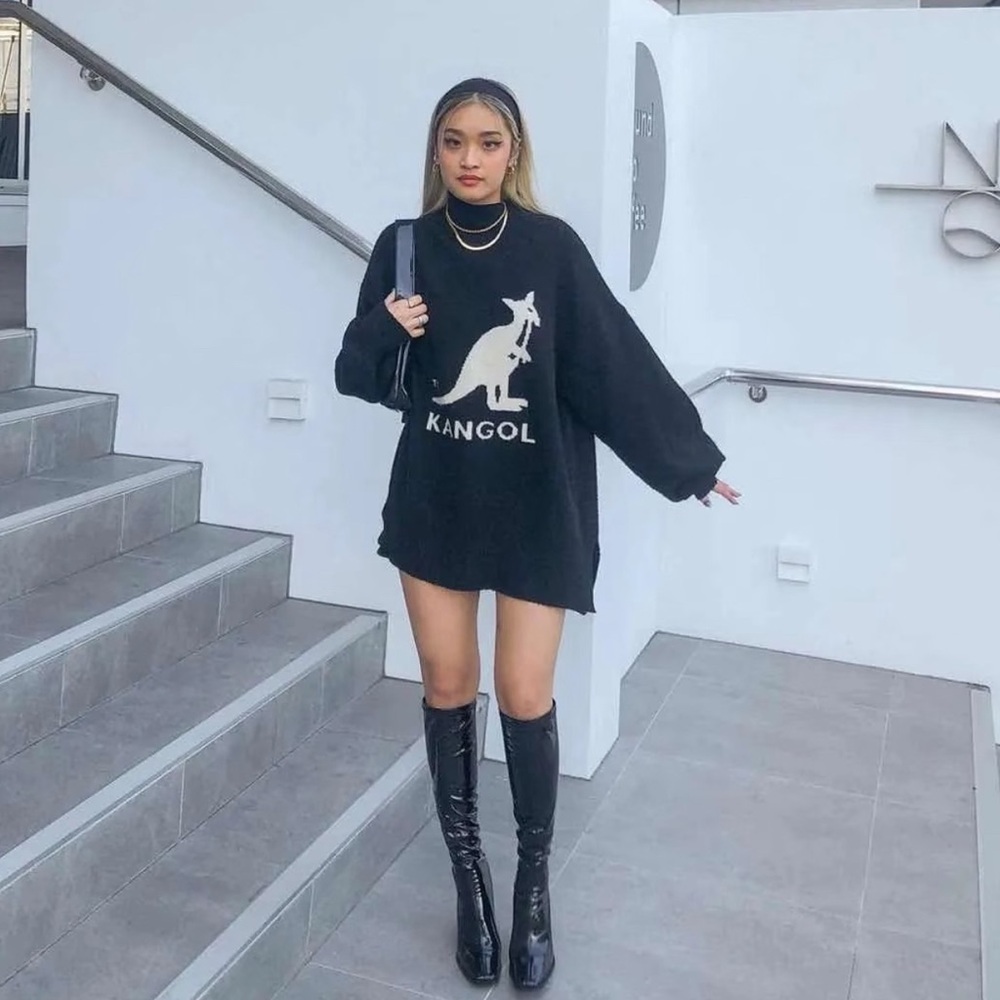 Kangol Black Wool Oversized Sweater